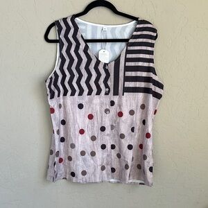 Lightweight button, front striped, and polkadot blouse size extra large